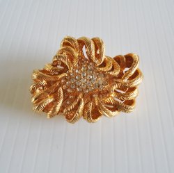 Castlecliff Vintage Goldtone Floral Rhinestone Brooch Pin