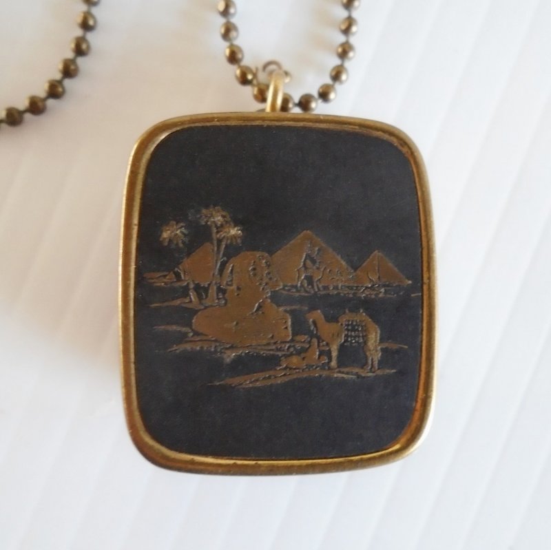 Sankyo Damascene Music Box Keychain, Vintage