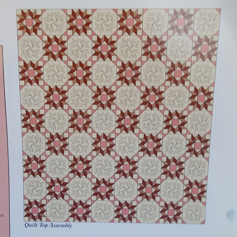 Quilting pattern and actual size template to make the quilt 'Dove at the Window'. With info on sizes, colors, how many pieces to make, placement, etc
