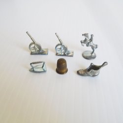 Monopoly Tokens, 6 pcs, Thimble, Iron, Cannon, Boot, Cowboy