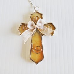 Stained Glass Cross Christmas Ornament