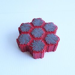 Heroscape 7 Hex Lave Terrain Tiles, Green on Red, 4 pieces