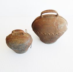 Swiss Cow Bells, Set of 2, Old and Rustic, c 1930s