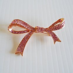 KJL Kenneth Jay Lane Breast Cancer Pink Crystals Bow Brooch