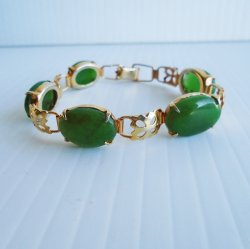 Chrysoprase Link Bracelet, Goldtone, 7 inch