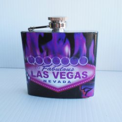 Fabulous Las Vegas Purple Flask, Pocket or Purse Size, New