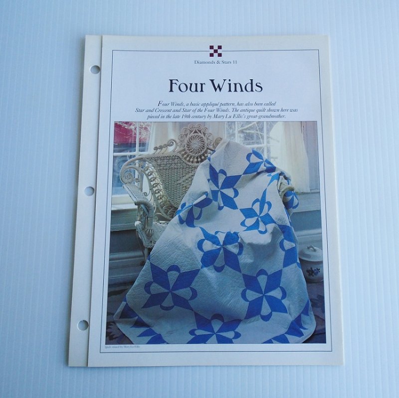 Four Winds full size and quilt size Quilt Pattern with Actual Size Templates. From Best Loved Quilt Patterns Series, Oxmoor House Inc. 1993