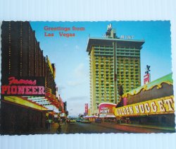 Downtown Las Vegas at Night Vintage Postcard, 1960s 1970s