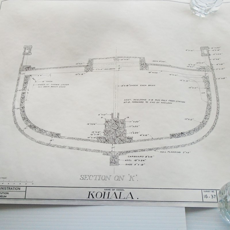Barkentine Kohala model plans blueprints. From Smithsonian Institute Historic American Merchant Marine Survey (HAMMS). 6 double sided sheets, 12 plans