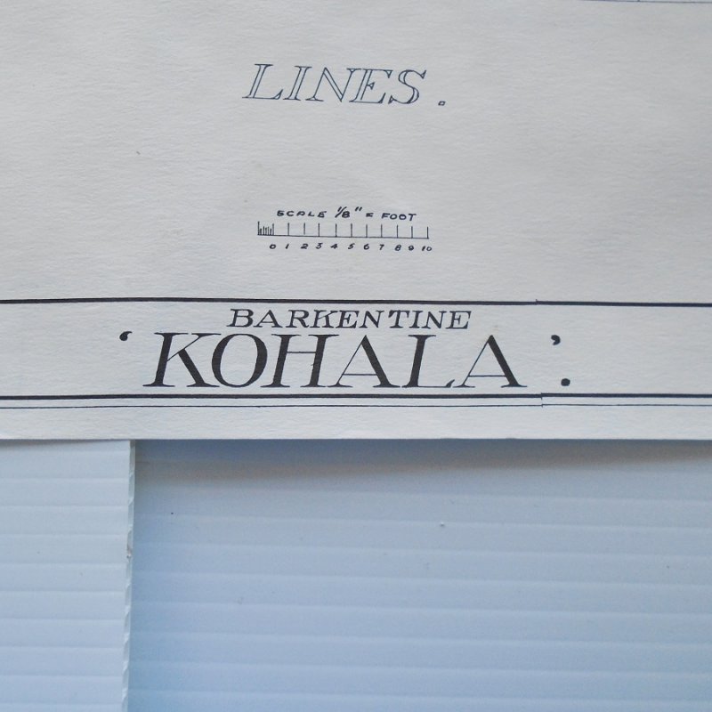 Barkentine Kohala model plans blueprints. From Smithsonian Institute Historic American Merchant Marine Survey (HAMMS). 6 double sided sheets, 12 plans