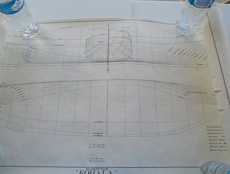 Barkentine Kohala model plans blueprints. From Smithsonian Institute Historic American Merchant Marine Survey (HAMMS). 6 double sided sheets, 12 plans