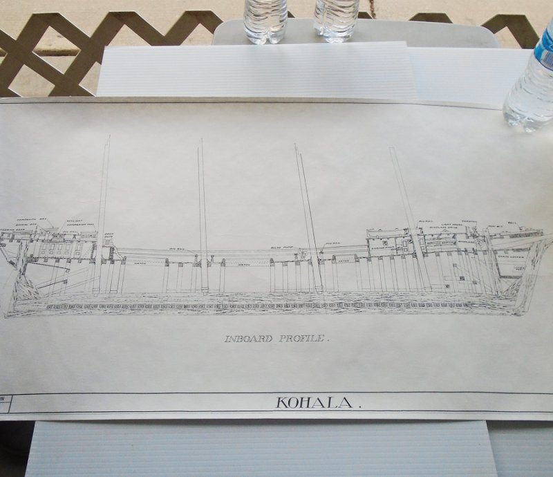 Barkentine Kohala model plans blueprints. From Smithsonian Institute Historic American Merchant Marine Survey (HAMMS). 6 double sided sheets, 12 plans