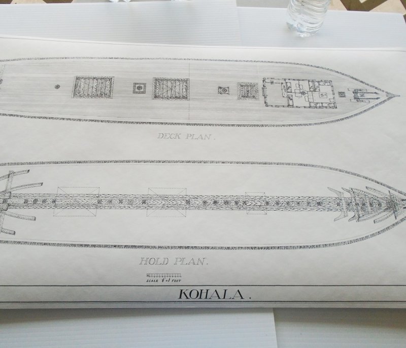 Barkentine Kohala model plans blueprints. From Smithsonian Institute Historic American Merchant Marine Survey (HAMMS). 6 double sided sheets, 12 plans