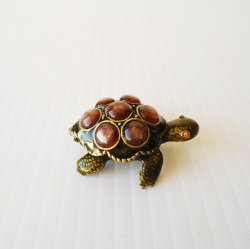 Turtle Trinket Box, Cabochon Gems, Crystal Eyes, Hinged