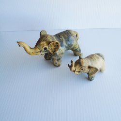 Marbled Elephants, Mother and Baby Statues