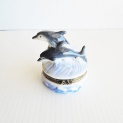 Leaping Dolphins Hinged 2.25 by 2.75 inch Trinket Box