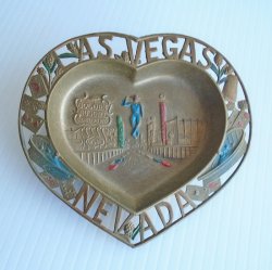 Downtown Las Vegas NV Metal Heart Shape Dish, cir 1950s-60s