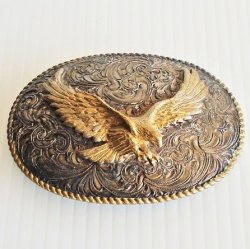 Flying Eagle Belt Buckle, c1980s Crumrine Heavy Silver Plate