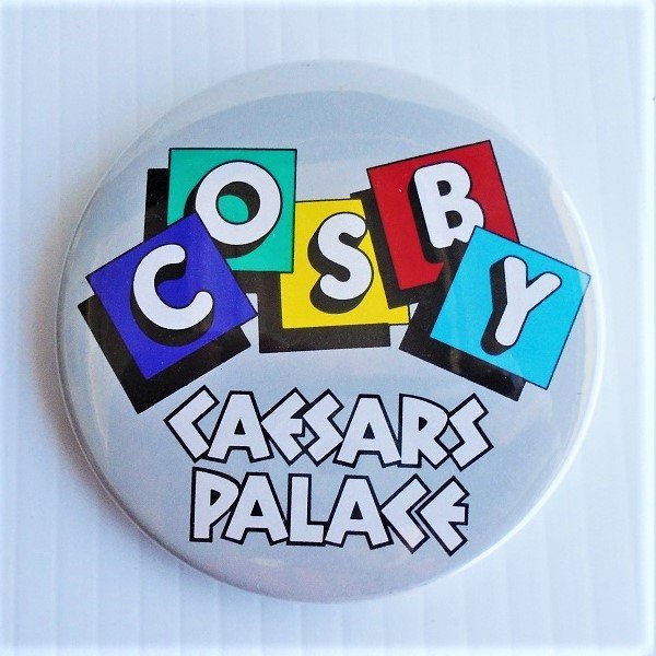Bill Cosby 3 inch pin from a concert at Caesars Palace in Las Vegas Nevada. 1970s to 1980s time frame. Estate purchase.