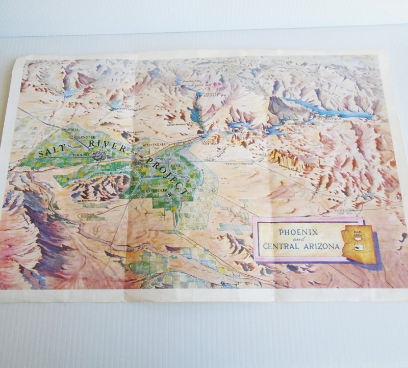 Map 4 Phoenix Arizona Salt River Project vintage maps. 4 maps dated 1929, 1952, 1960s, and 2000. All excellent condition and ready to frame