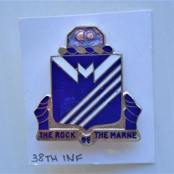 38th US Army Infantry DUI Insignia Pin Back, Pre WWII