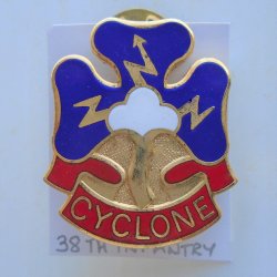 38th US Army Infantry DUI Insignia Pin, Cyclone Motto