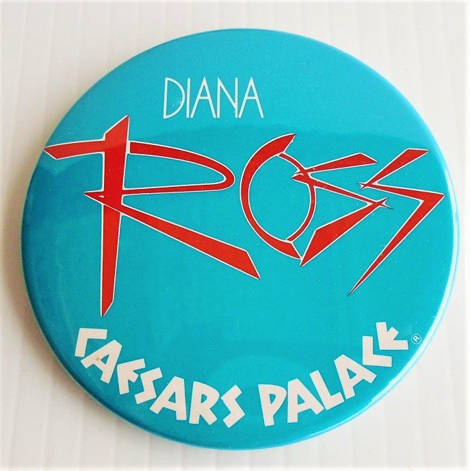 Diana Ross 3 inch concert pin from Caesars Palace in Las Vegas Nevada. 1970s to 1980s time frame. Estate purchase.
