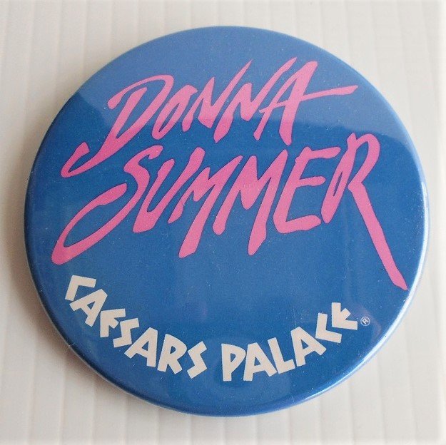 Donna Summer 3 inch concert pin from Caesars Palace in Las Vegas Nevada. 1970s to 1980s time frame. Estate purchase.
