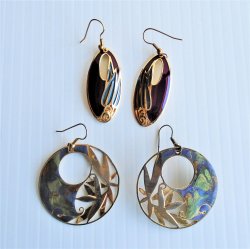 Enameled Cloisonne Pierced Earrings, 2 pr Green and Burgundy