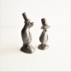 Penguins Wearing Top Hats, Qty of 2, Pewter Figurines