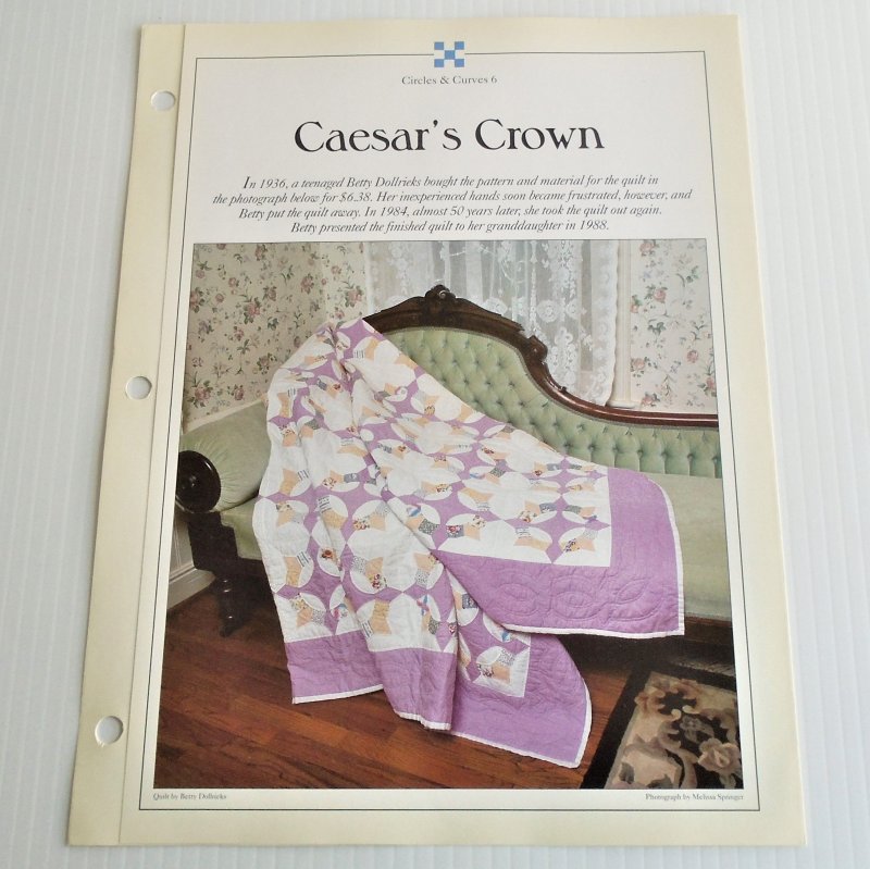 Caesar’s Crown quilt pattern. Actual size templates included. From Best Loved Quilt Patterns Series