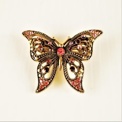 Butterfly Brooch, Colored Stones, Possibly Rhinestones