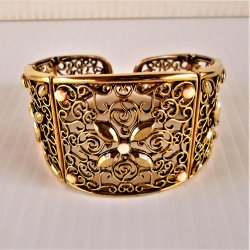 Cuff Bracelet, Floral Design, Gold Plate, Looks Unused