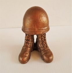 Fallen Soldier Helmet on Boots Statue