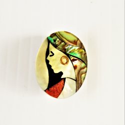 Oval Cloisonne Lady’s Face Pin Broach, Abalone