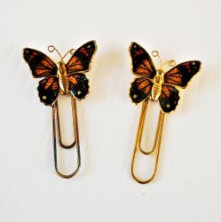 Monarch Butterfly Paper Clips, Qty of 2 Bookmarks, Enamel