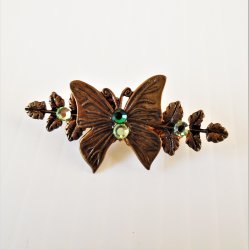 Butterfly Pin Brooch, Bronze with Rhinestones, 1.5 inch