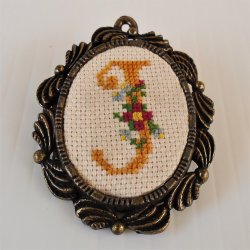 Initial J Cross Stitch Brooch Pin, by Creative Circle