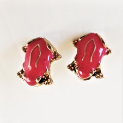 Red Frog Pierced Stud Earrings, 1/2 inch, Goldtone