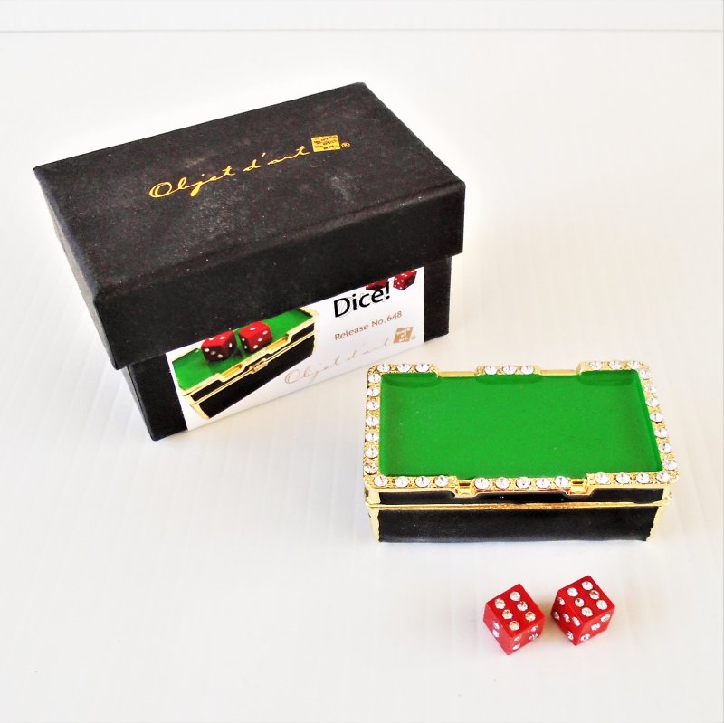 Craps Table Trinket Box with dice. Hinged and jeweled. Objet d’Art, Artform # 648