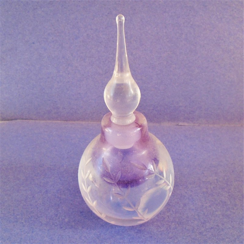 Vandermark signed vintage lavender perfume bottle. 5.5 inches tall. 1980s. Estate find.