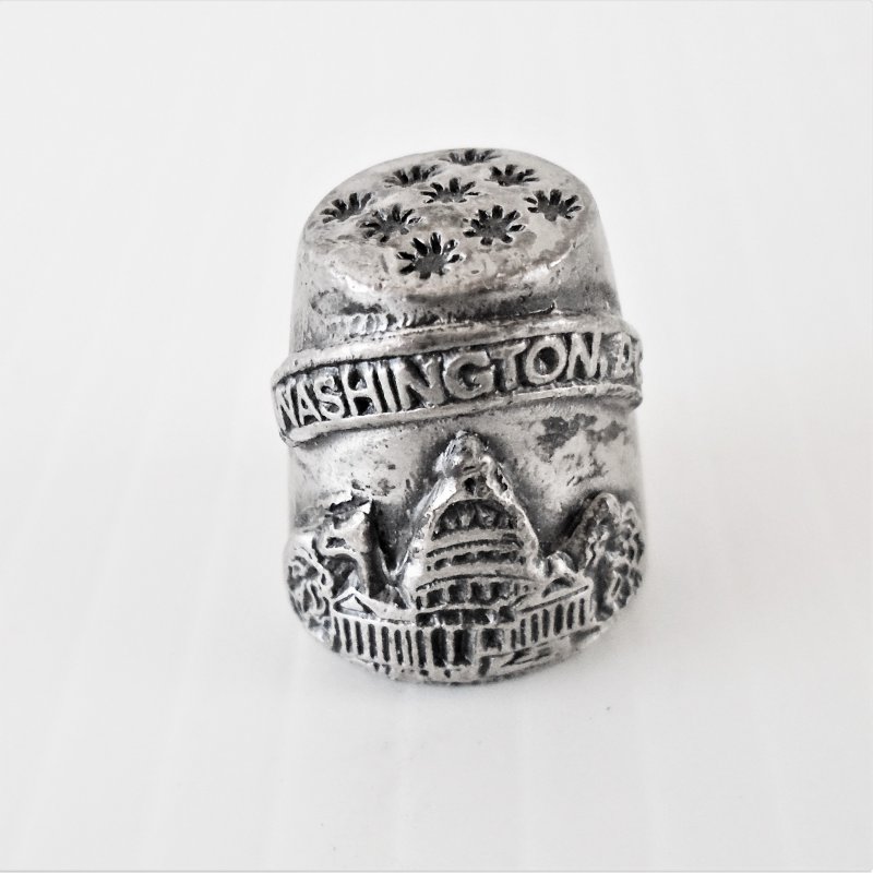 Collectible pewter thimble from Washington D.C. featuring the Capitol Building.