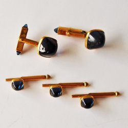 Swank Blueglass Tuxedo Studs Set, 1950s - 1960s