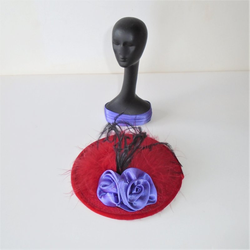 Bust of African American Black Lady with purple flowers on a red hat