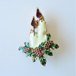 Christmas Candles Holiday Brooch Pin, Enameled, 2 inch