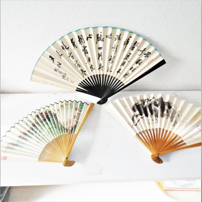 Hand fans, souvenirs from China. Quantity of 3. Never used or displayed.