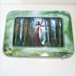 '.Tin with magical fairy on lid.'