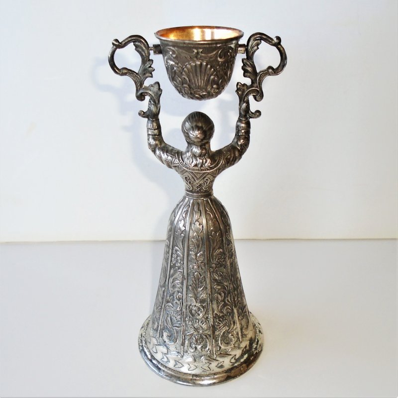 Back of Vintage German Wedding Cup. 8.5 inches tall. Silverplate. Unknown date, possibly 1930s.
