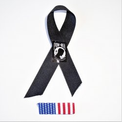 MIA Missing in Action Black Ribbon, American Flag Lapel Pins