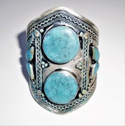 Silver and Turquoise Old Large Cuff Bracelet